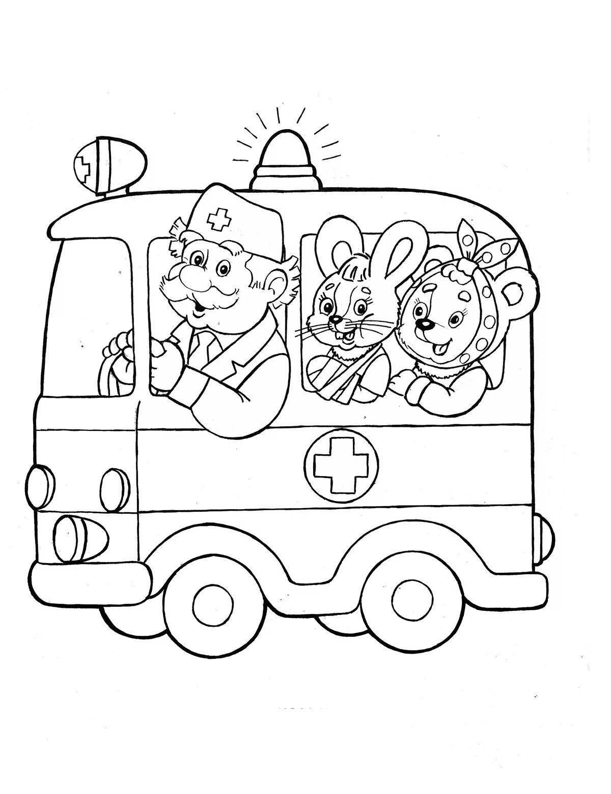 Великолепная страница раскраски скорой помощи для детей 3-4 лет