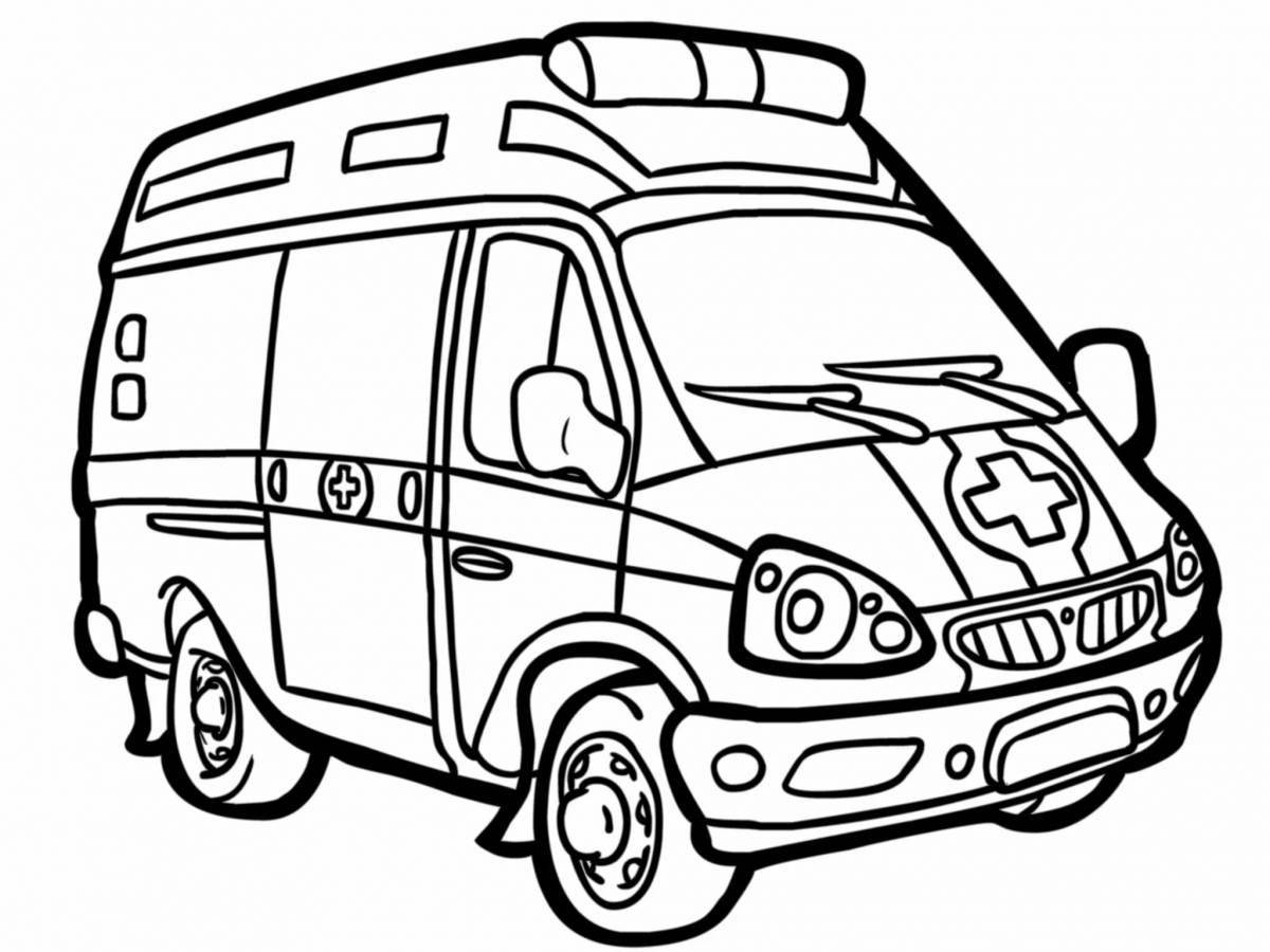 Cute ambulance coloring page for 3-4 year olds