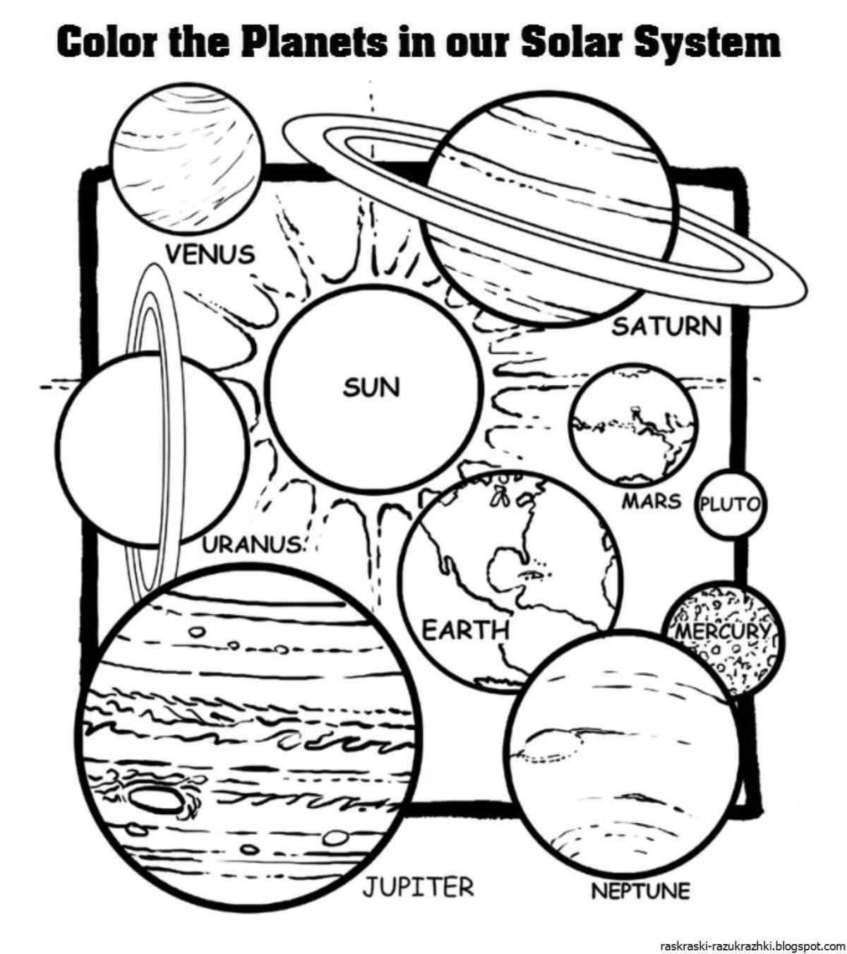 Radiant coloring page planets of the solar system