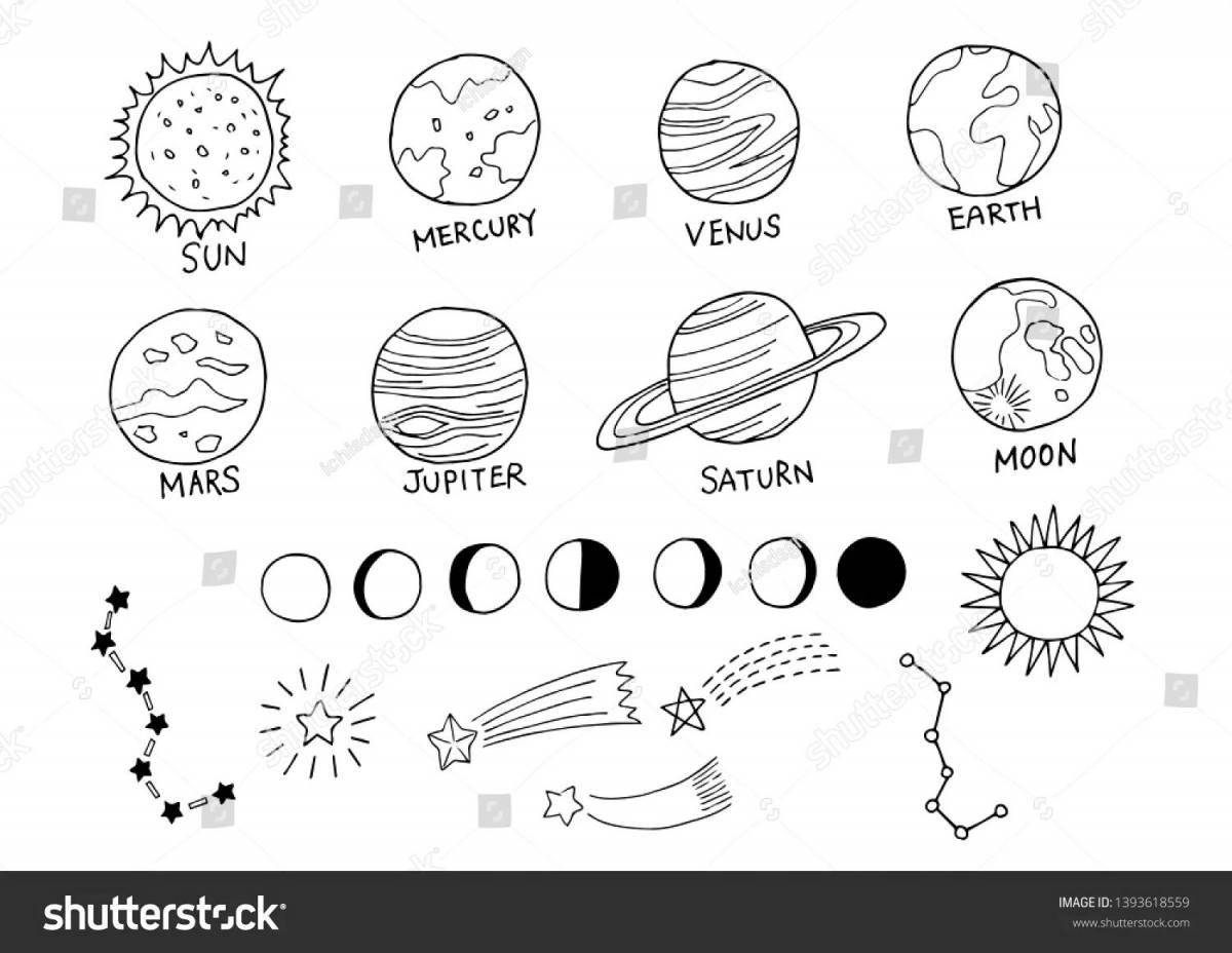 Luminous coloring pages of planets in the solar system