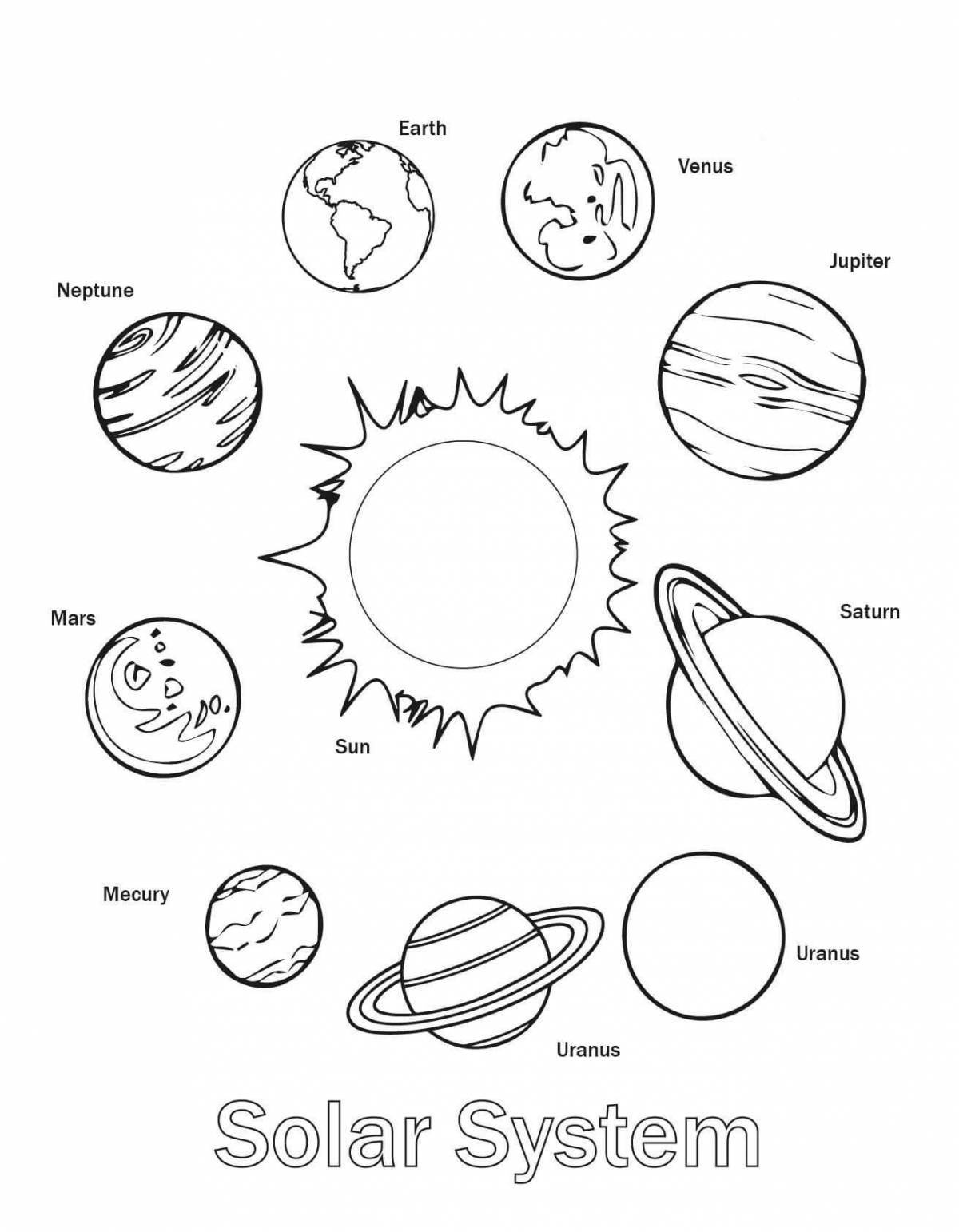 Яркая раскраска планеты солнечной системы с названиями
