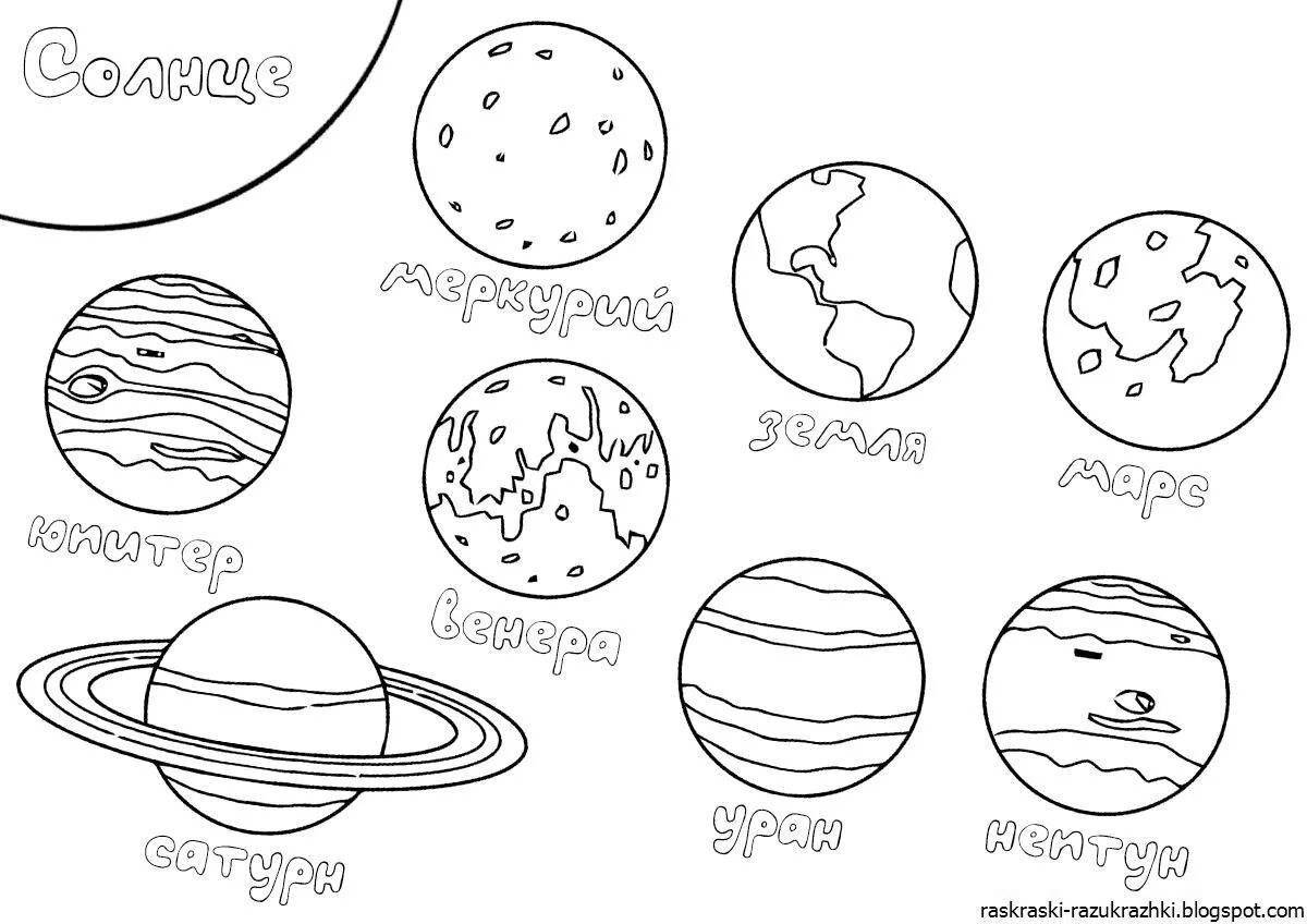 Coloring pages of planets in the solar system with names