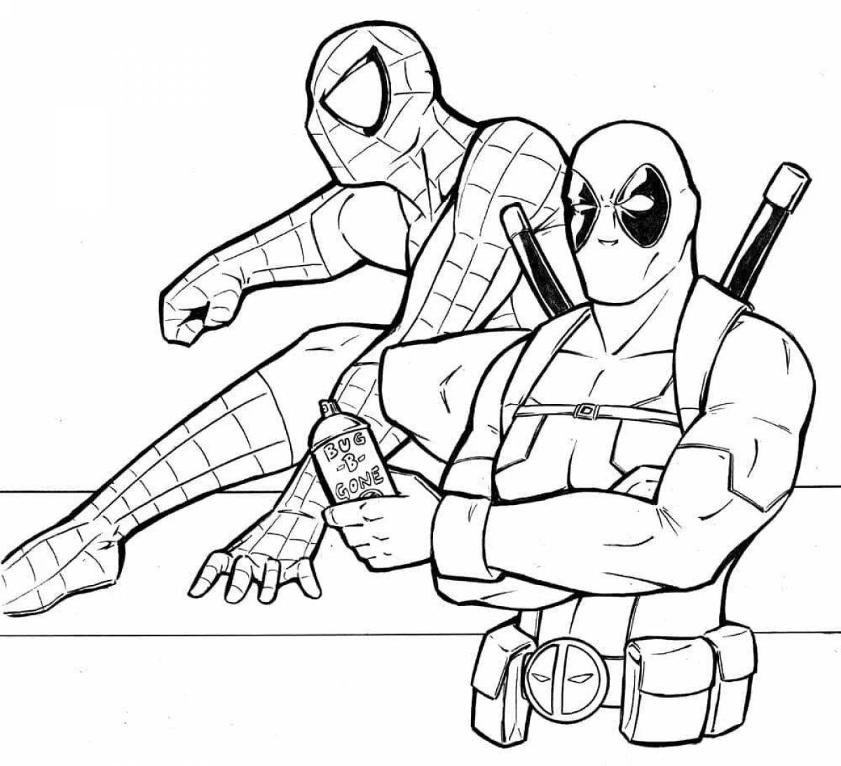Colorful spiderman and iron man coloring pages for kids