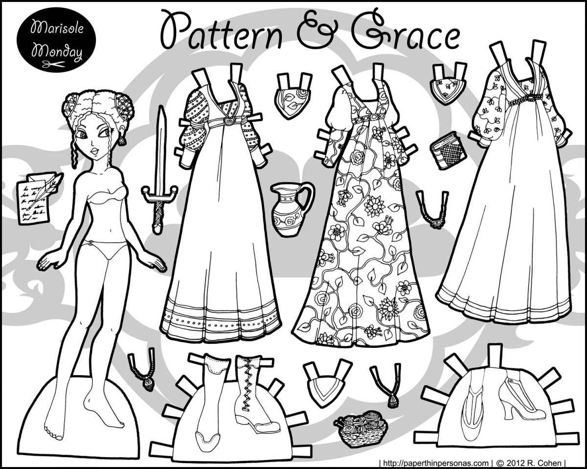 Colored paper cut dolls with clothes