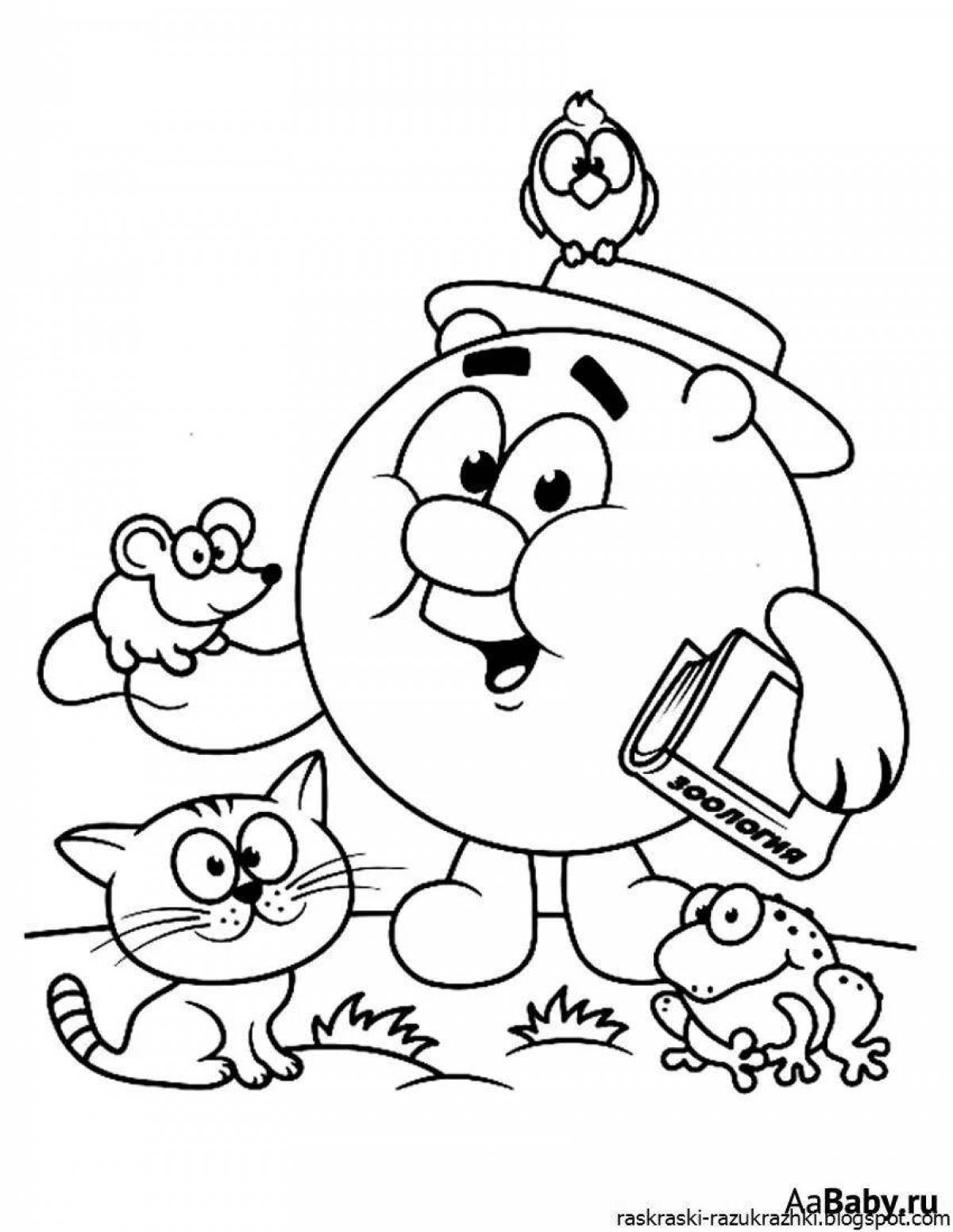 Coloring book with playful cartoon characters for children 5-6 years old