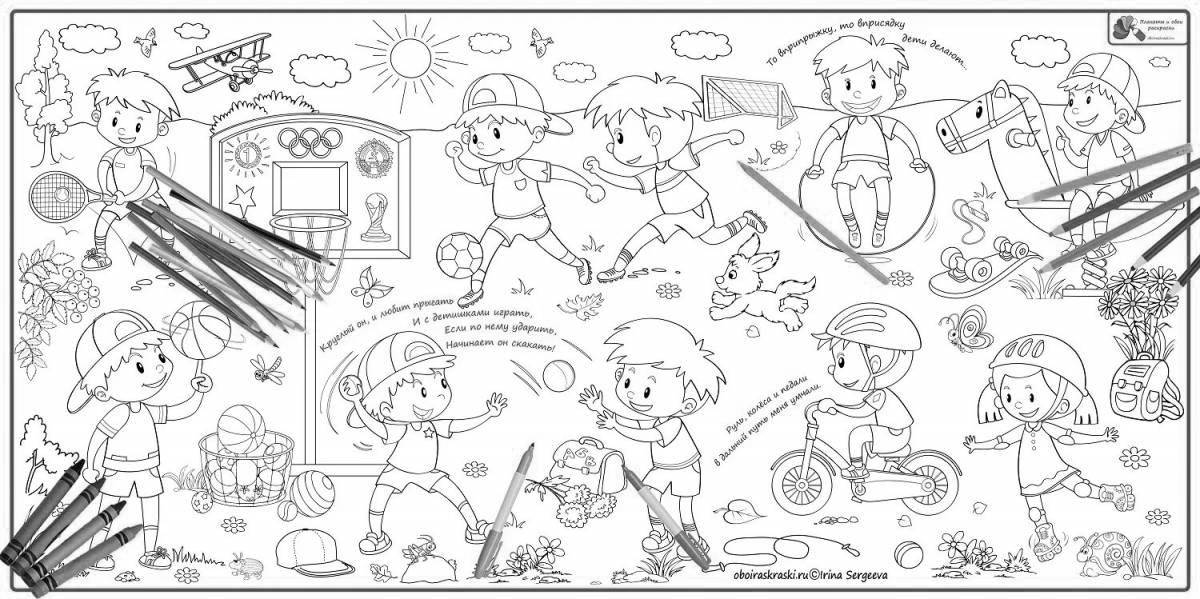 Colorful coloring book about a healthy lifestyle for schoolchildren