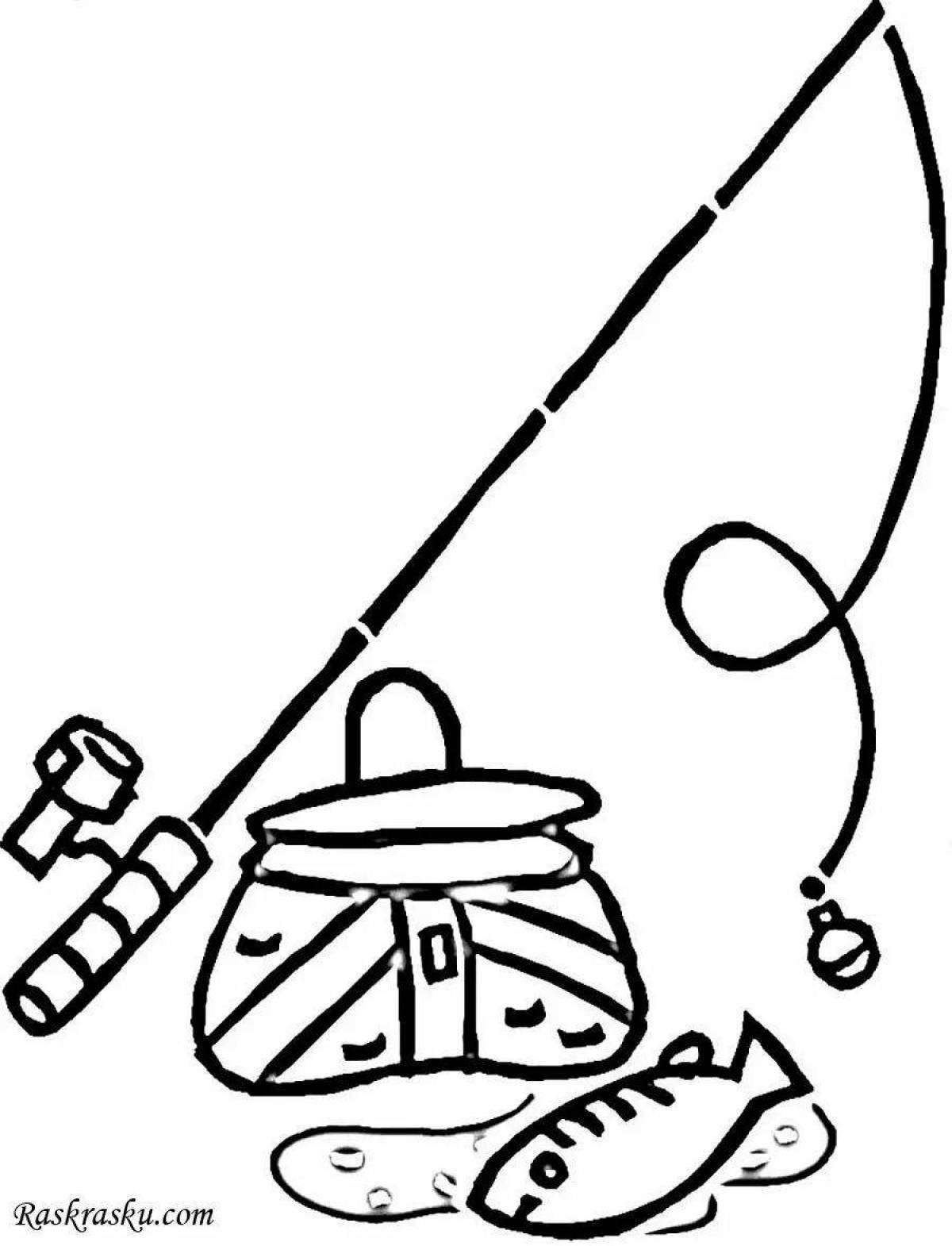 Adorable fishing rod coloring page for kids