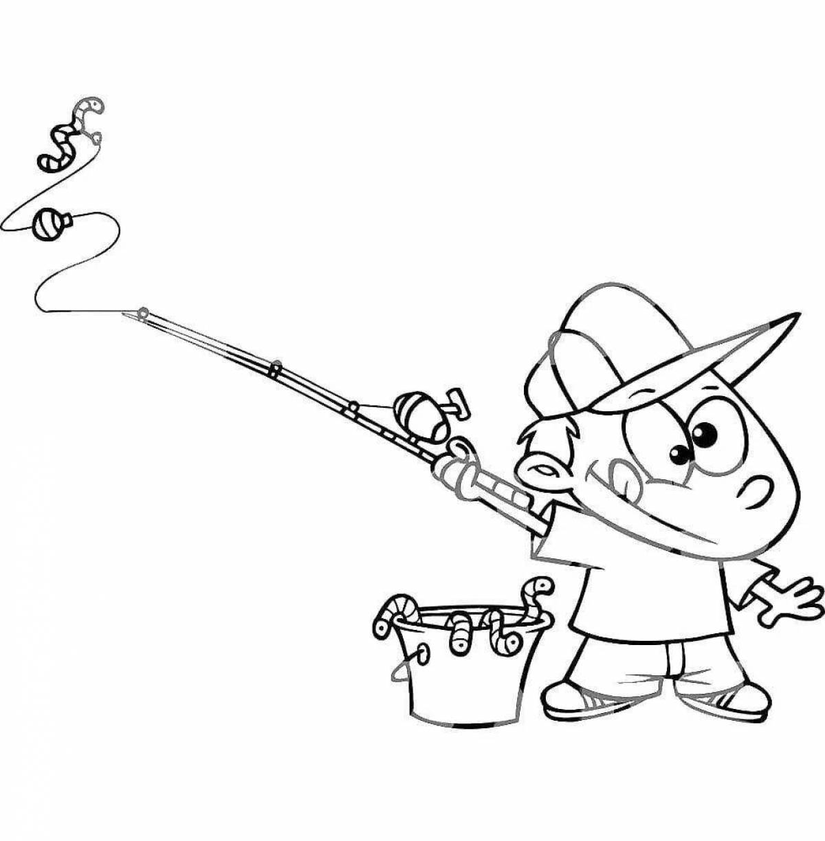 A fun fishing rod coloring book for kids