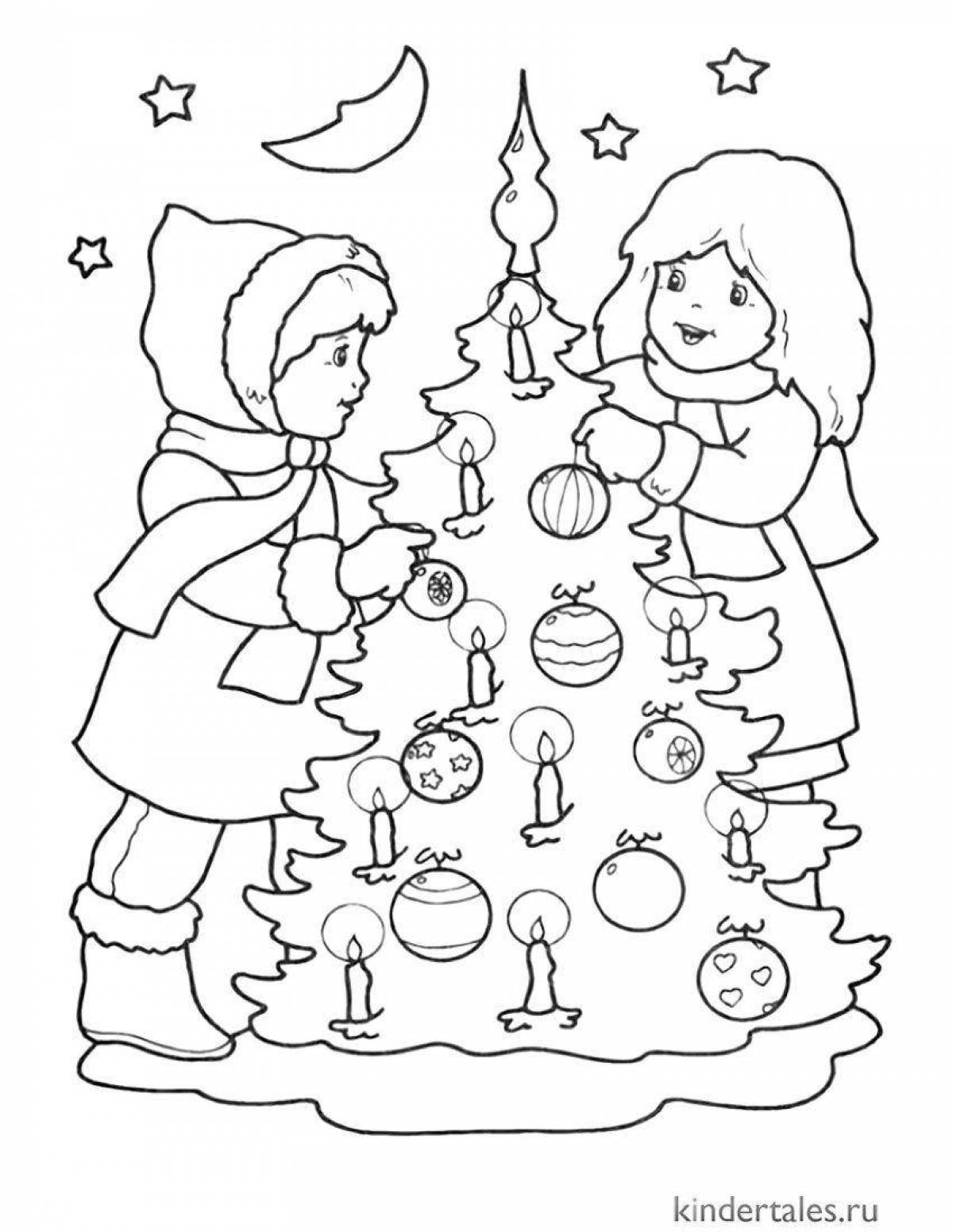 Сказочная рождественская раскраска для детей