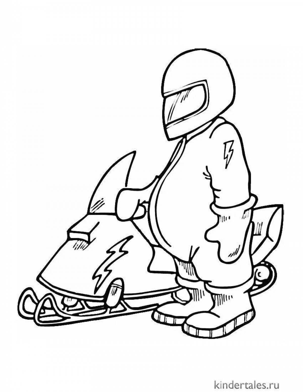 Playful snowmobile coloring page for kids
