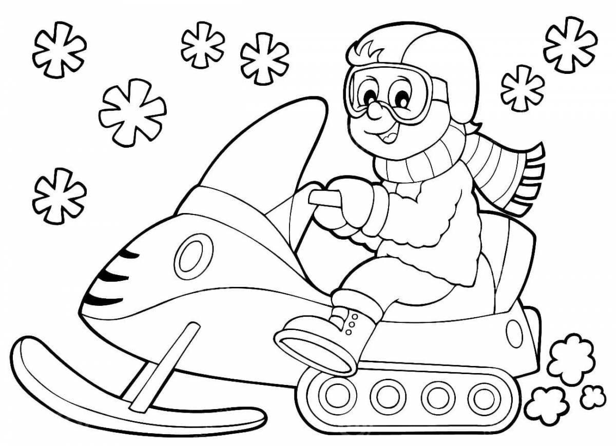 Great snowmobile coloring book for kids