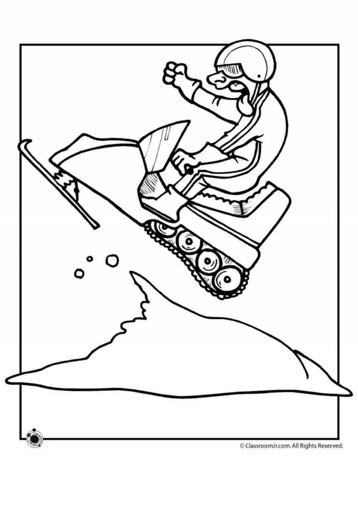 Dynamic snowmobile coloring book for kids