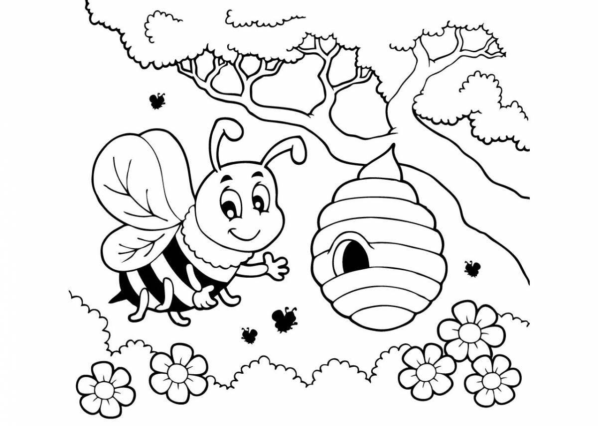 Bright beehive coloring book for kids
