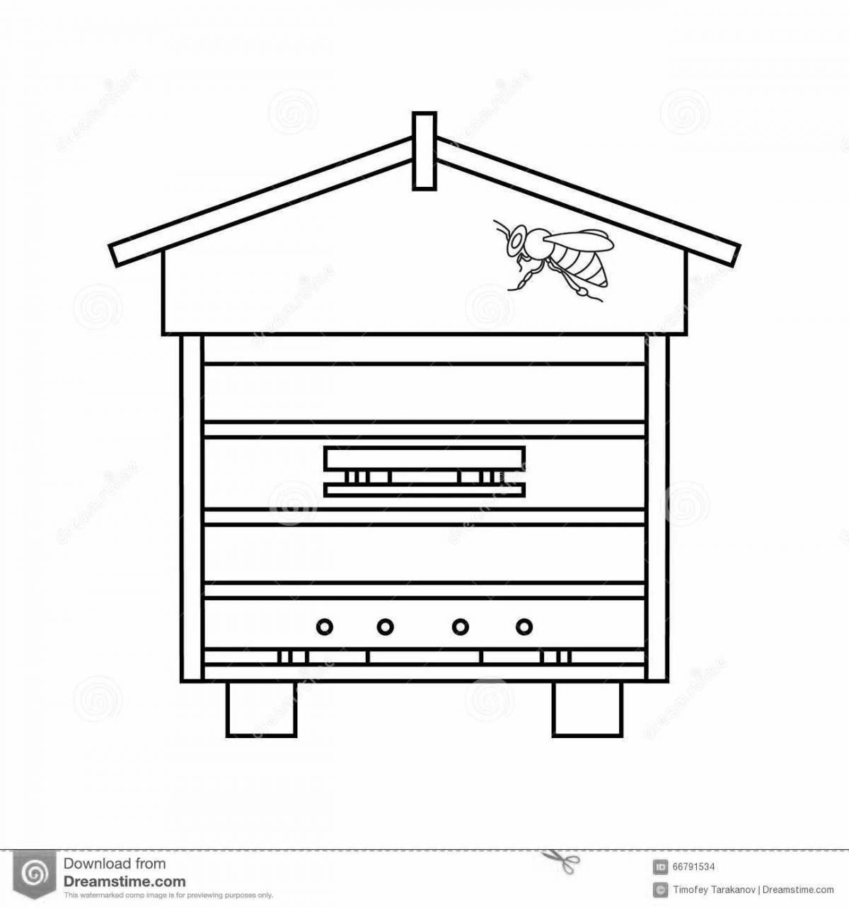 Animated beehive coloring page for kids