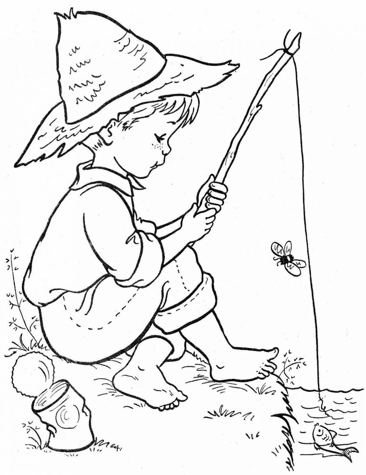 Colorful fisherman coloring page for kids