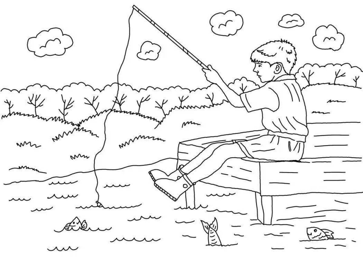 Joyful fisherman coloring book for kids