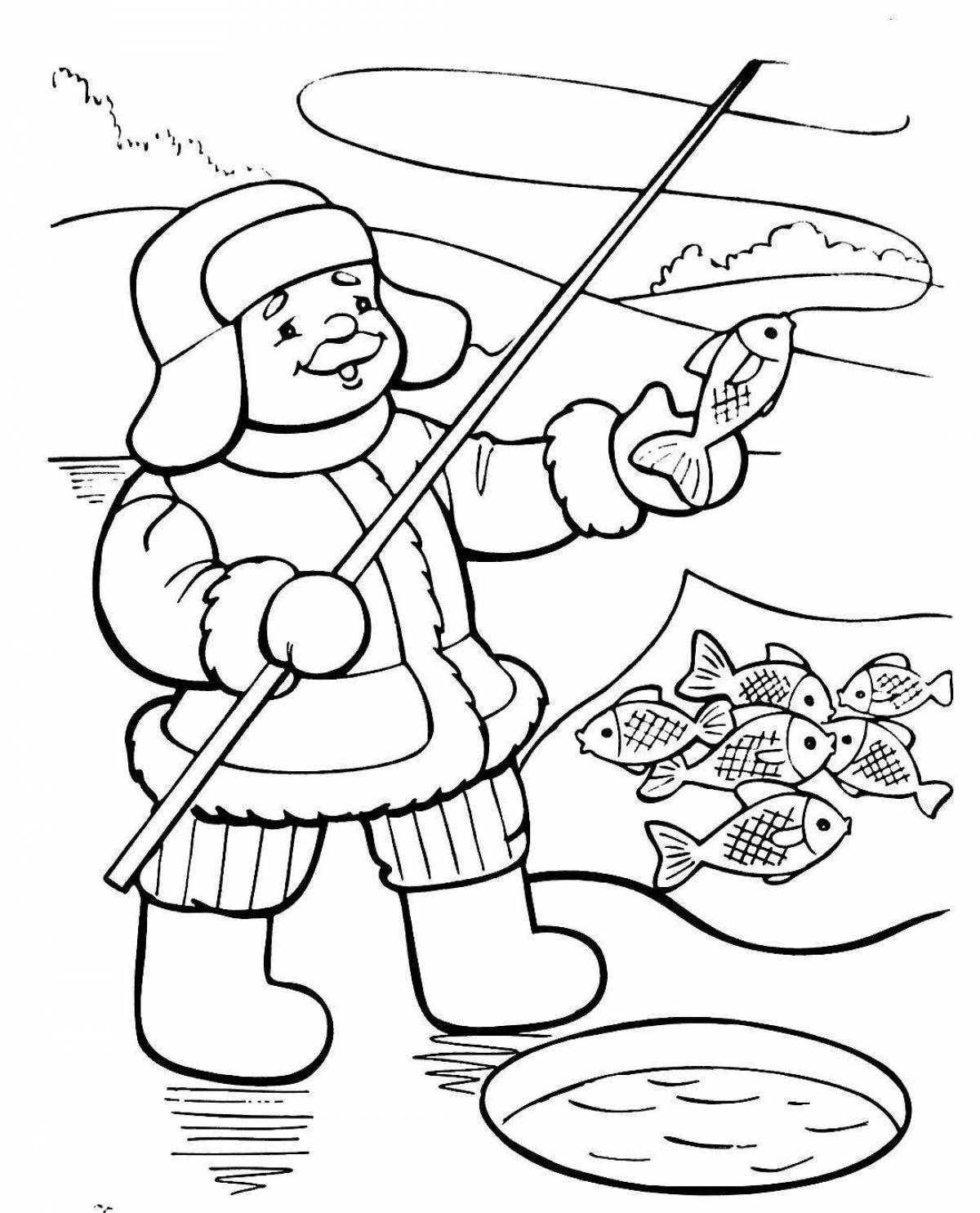 Exciting fisherman coloring book for kids