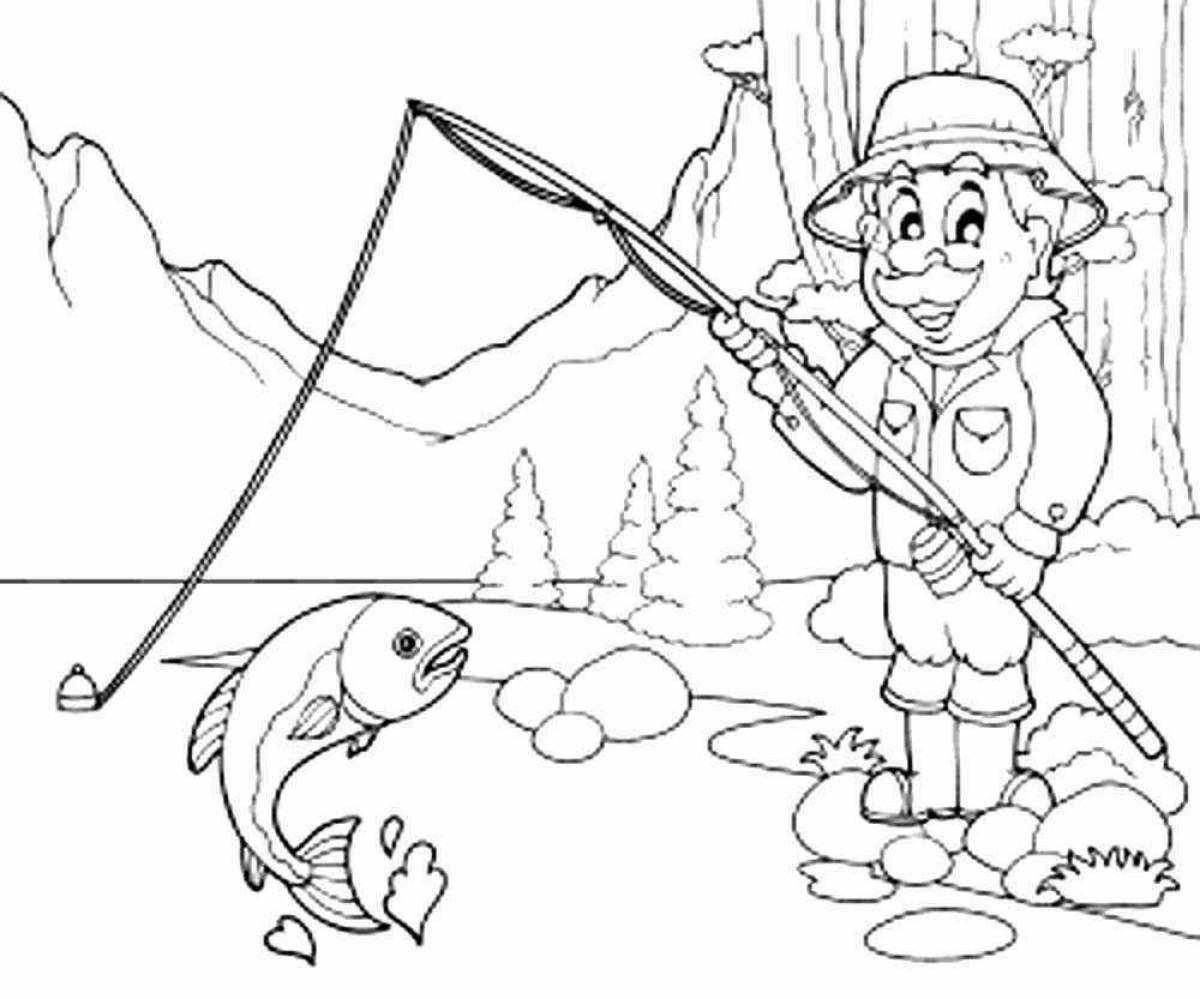 Раскраска очаровательный рыбак для детей