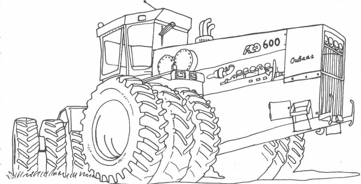 Colorful farming machinery coloring page for kids