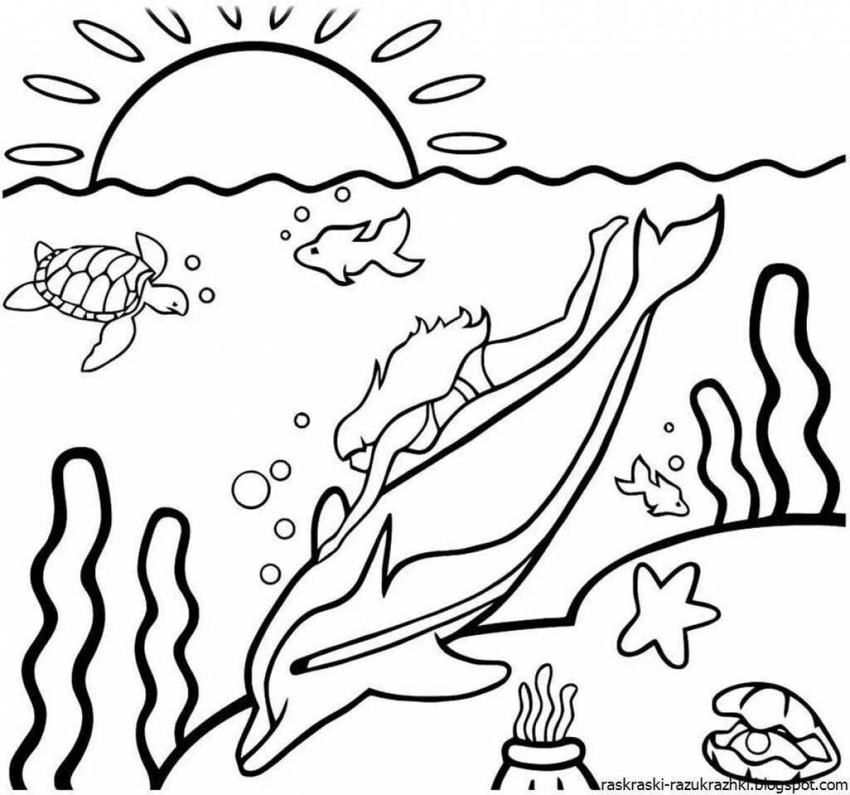 Colorful ocean coloring page for kids