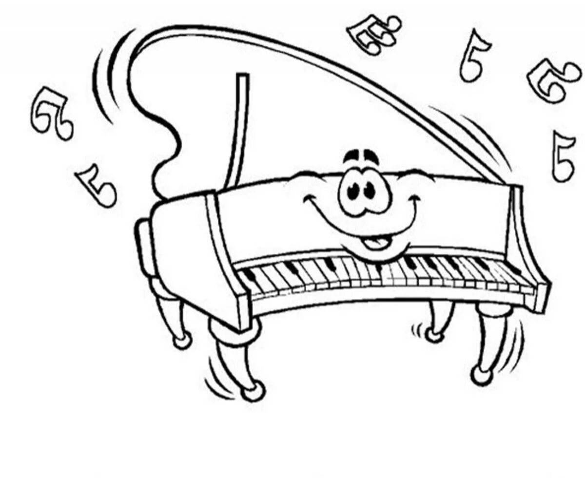 Веселая раскраска фортепиано для детей