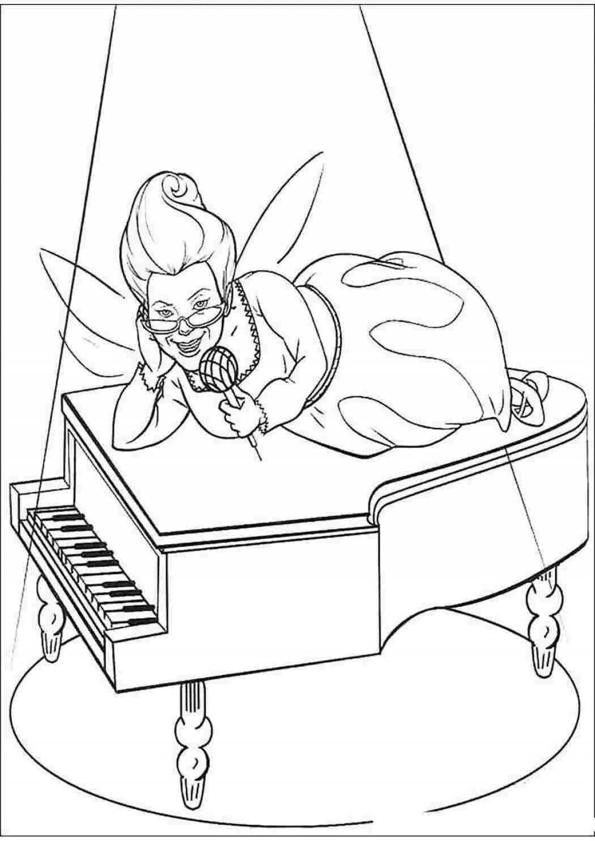 Colored piano coloring page for kids