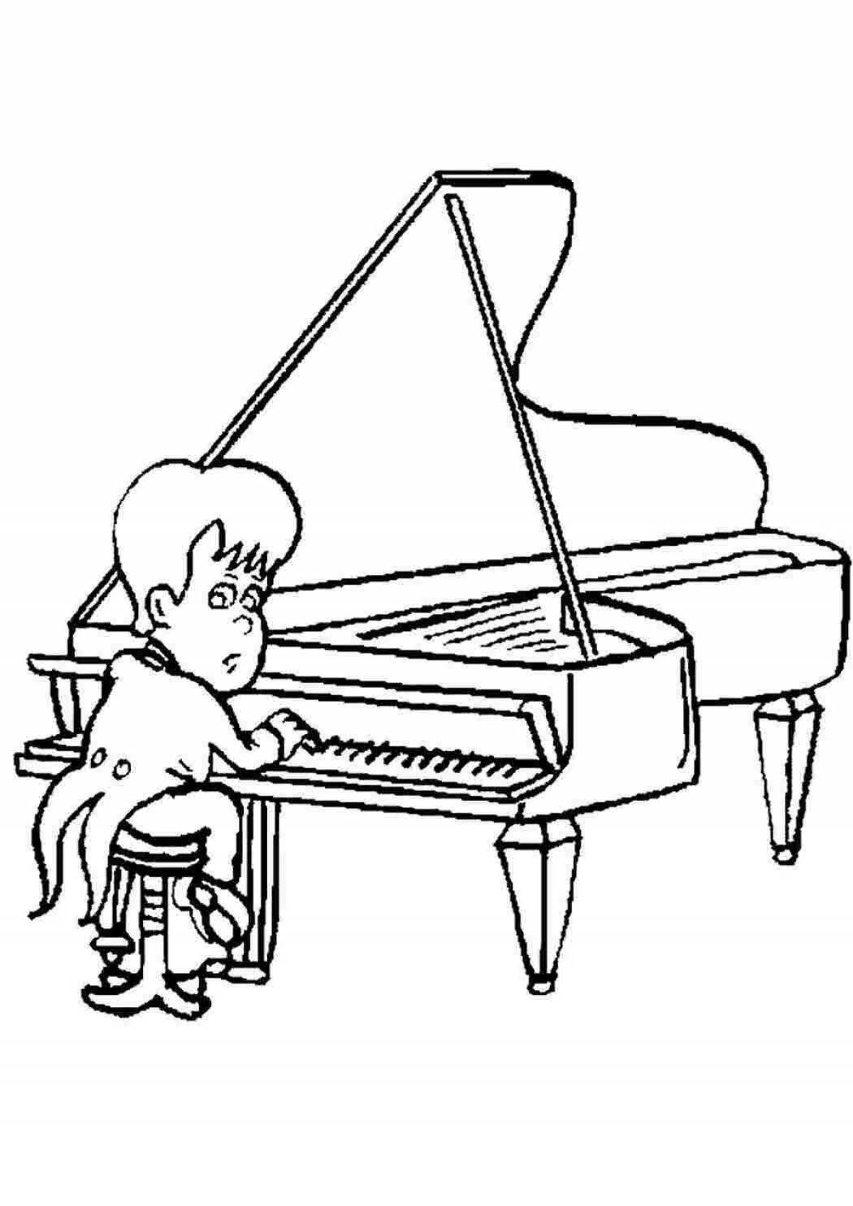 Color-explosion piano coloring page for children