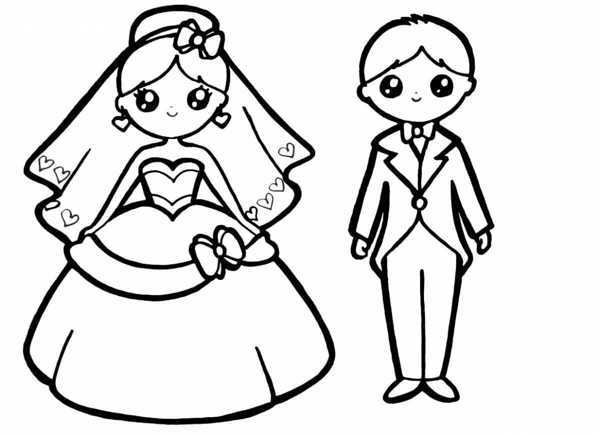 Joyful wedding coloring for kids