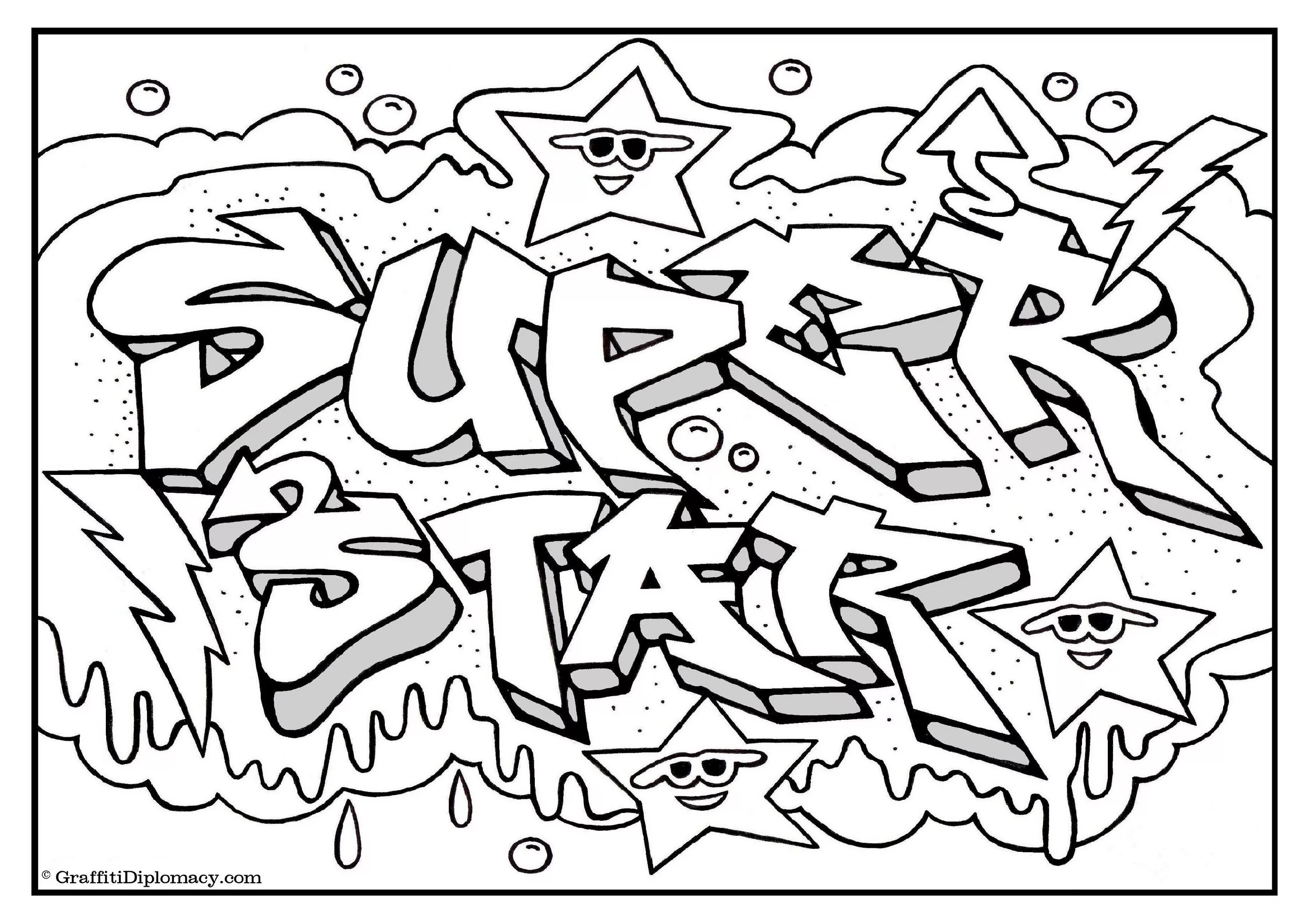 Раскраска граффити три буквы 😻 распечатать бесплатно