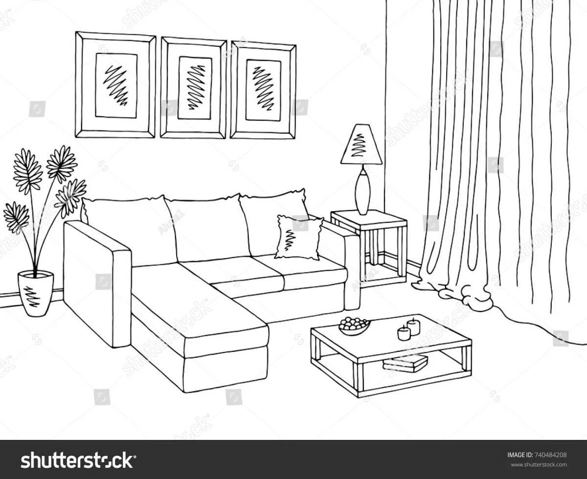 Animated apartment coloring page for kids