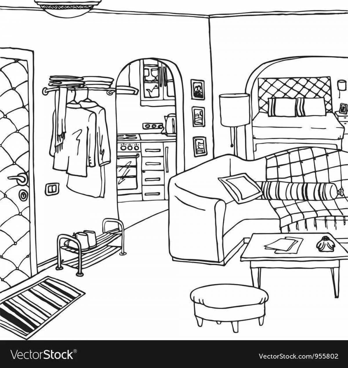 Amazing apartment coloring page for kids