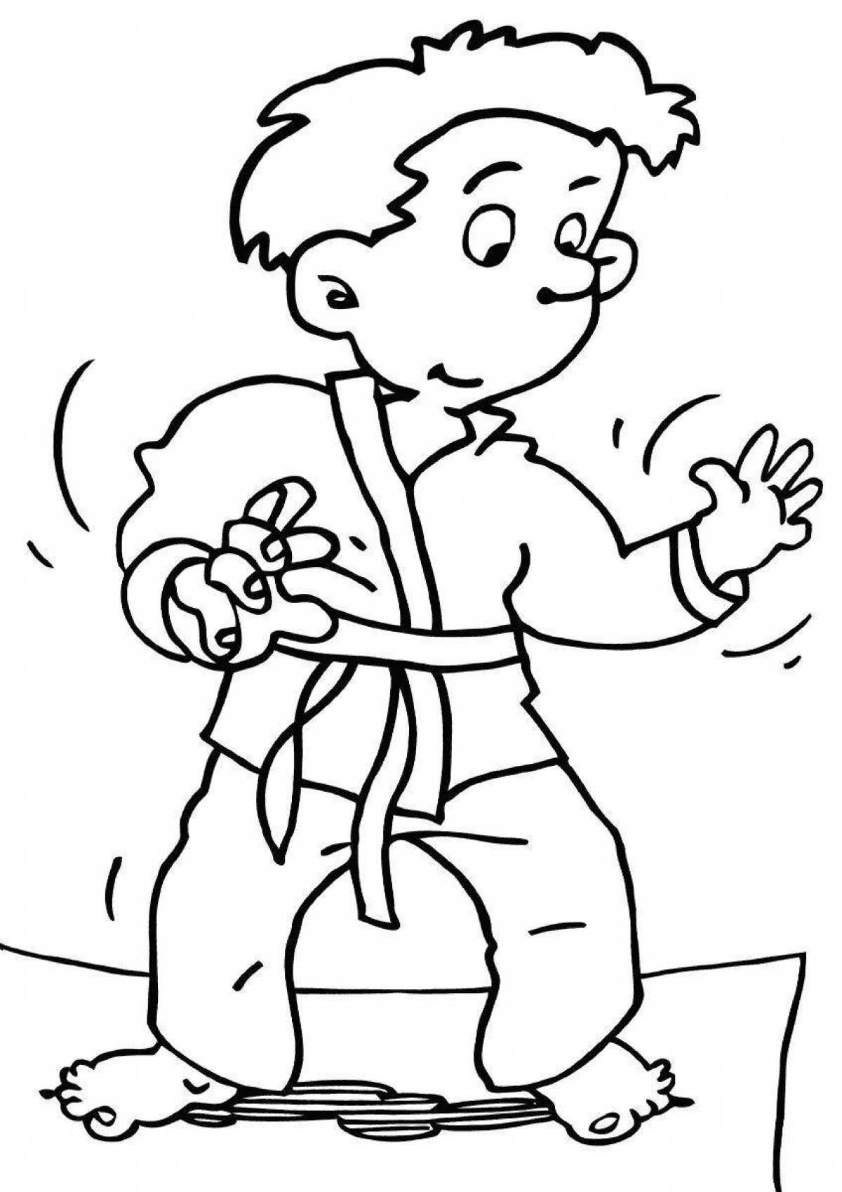 Playful karate coloring page for kids
