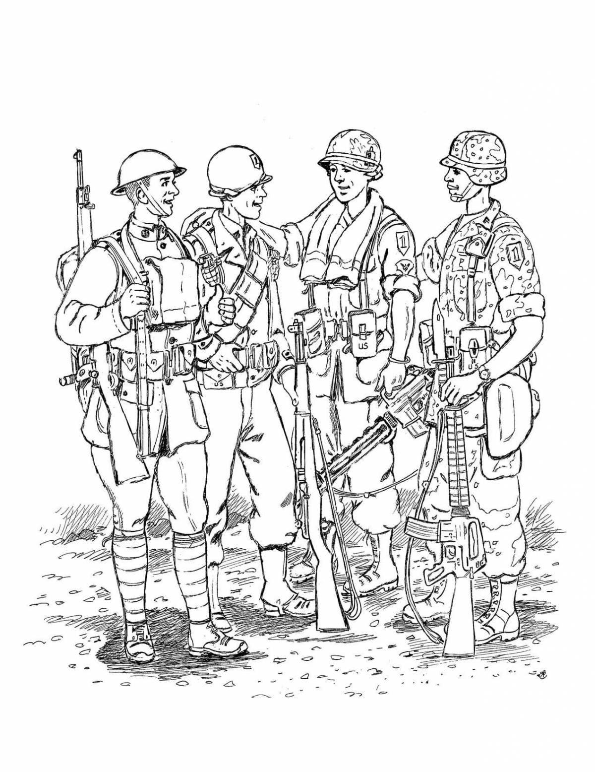 Смелые военные солдаты раскраски для детей