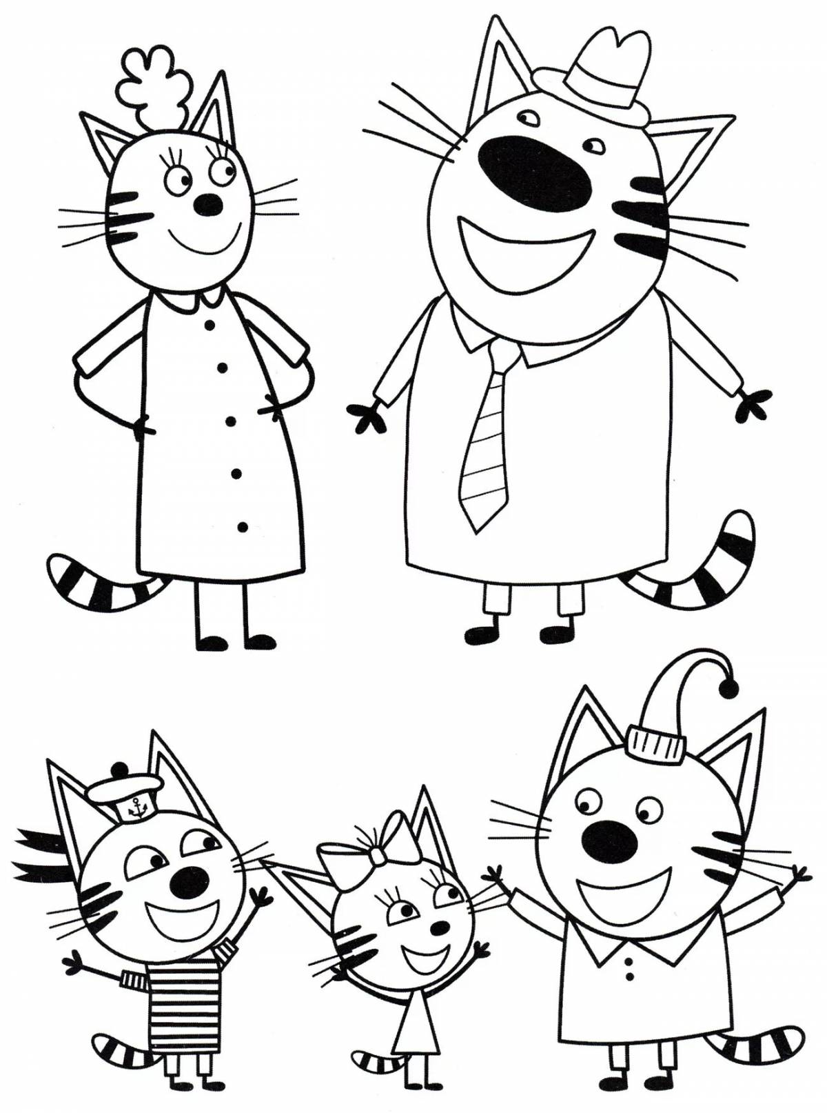 Fascinating coloring 3 cats for kids