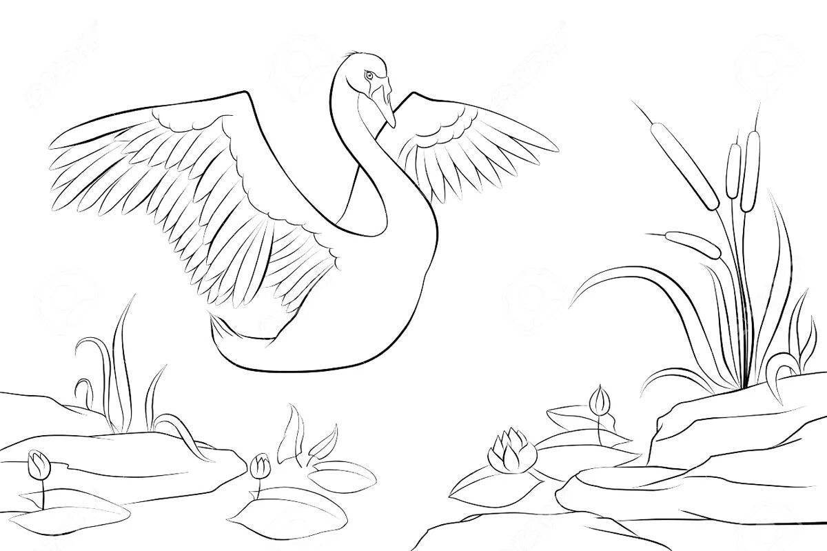 Swan lake animated coloring book for schoolchildren