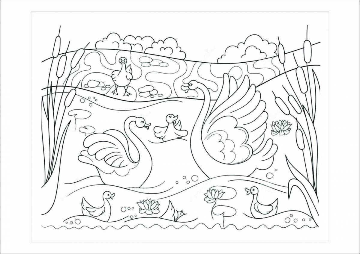 Живая раскраска лебединое озеро для малышей