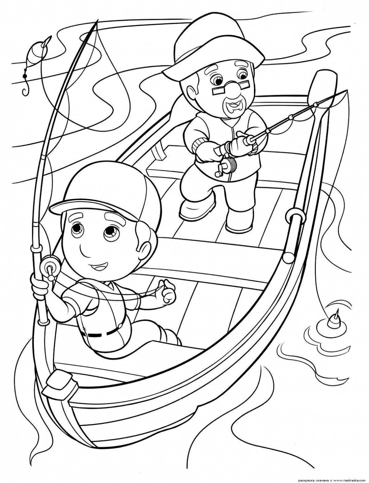 Colorful fishing coloring book for kids