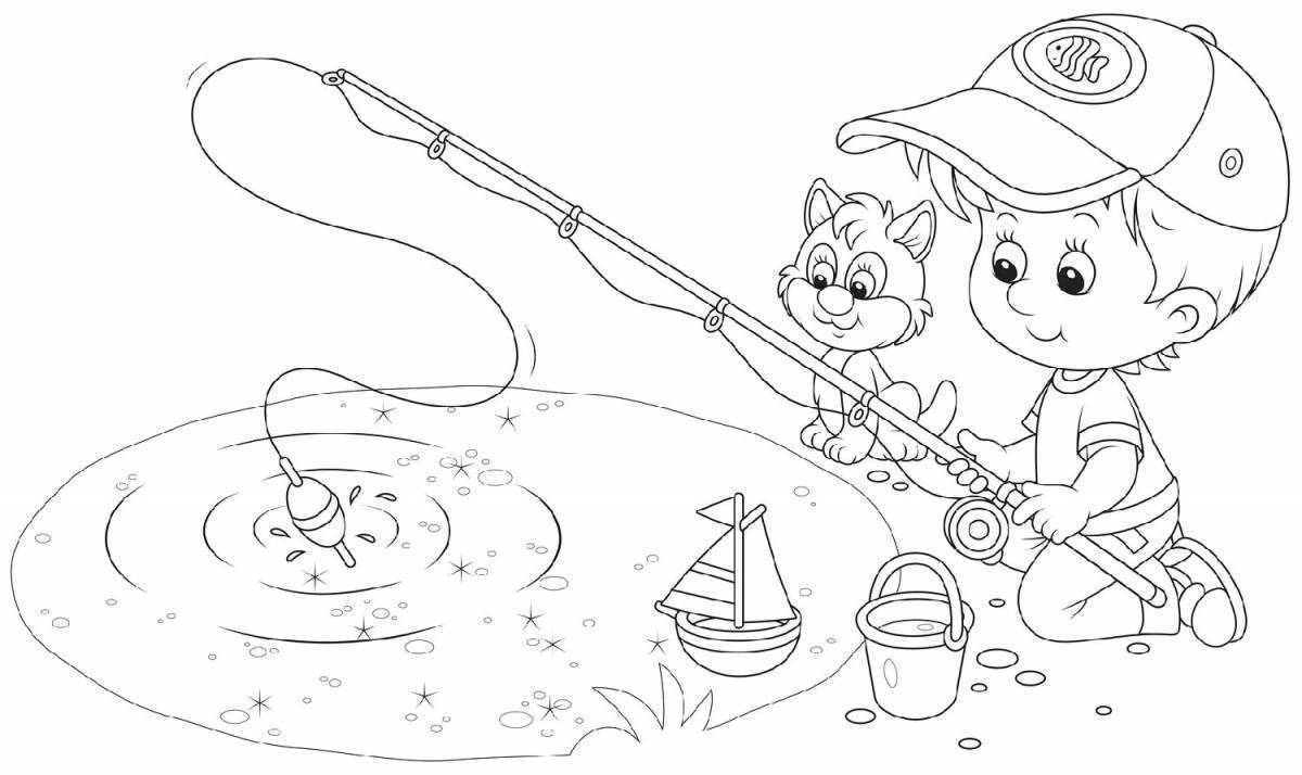 Bright fishing coloring book for kids