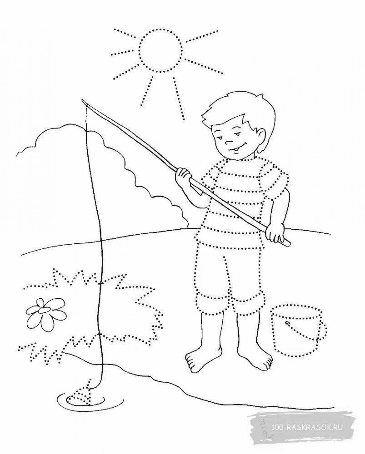 Adorable fishing coloring book for kids