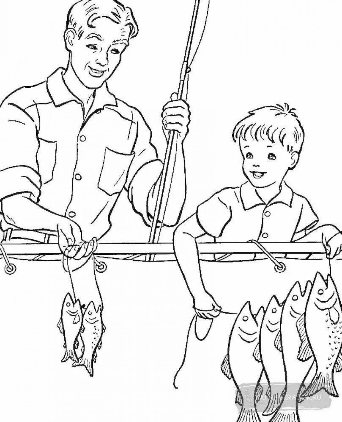Fun fishing coloring for kids