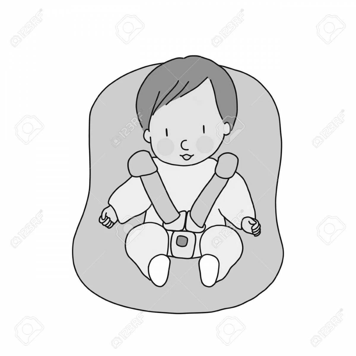 Playful car seat coloring page for kids