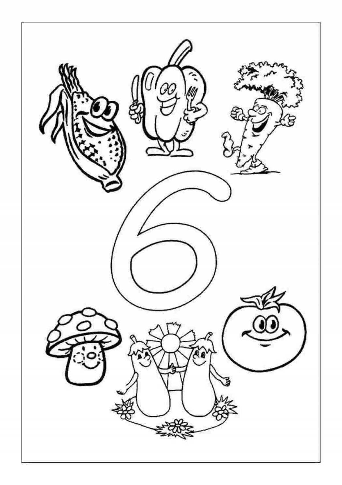 Color number 6 coloring book for preschoolers