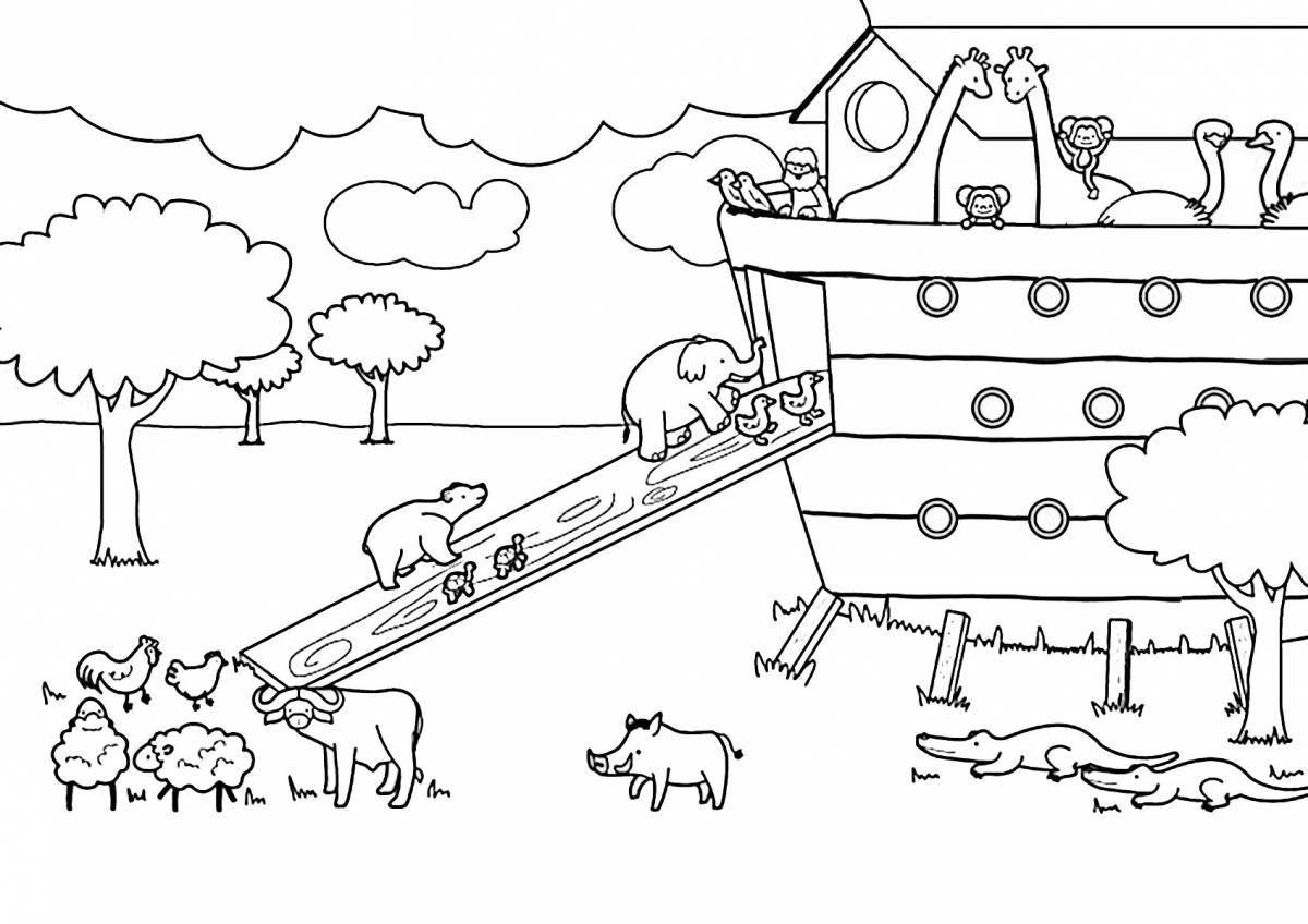 Colorful noah's ark coloring page for kids