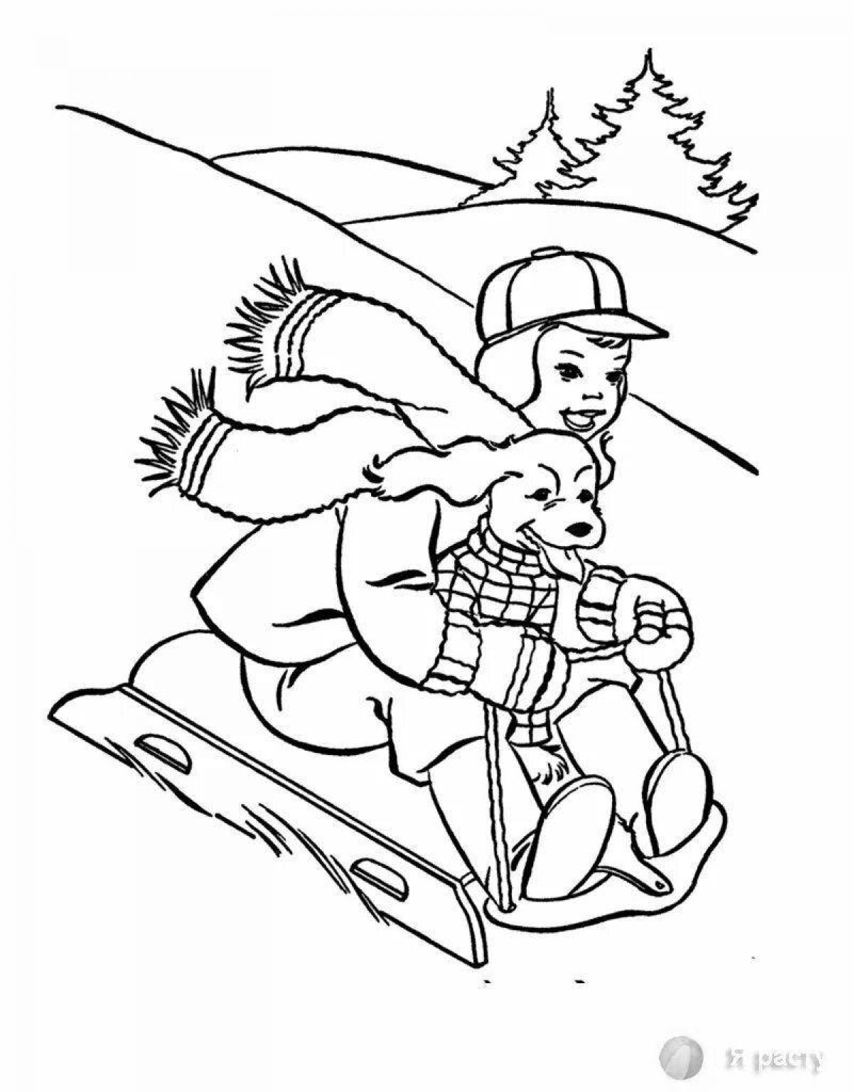 Colorful snow slide coloring page
