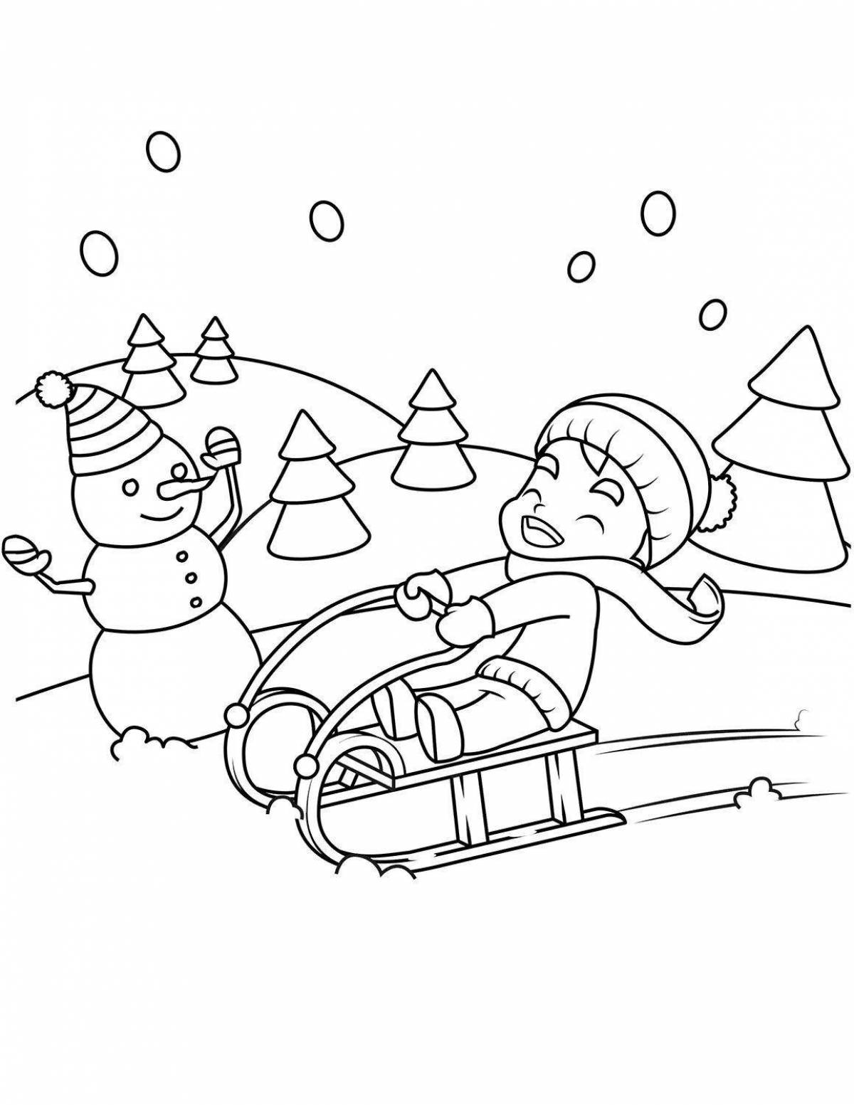 Coloring page joyful snow slide