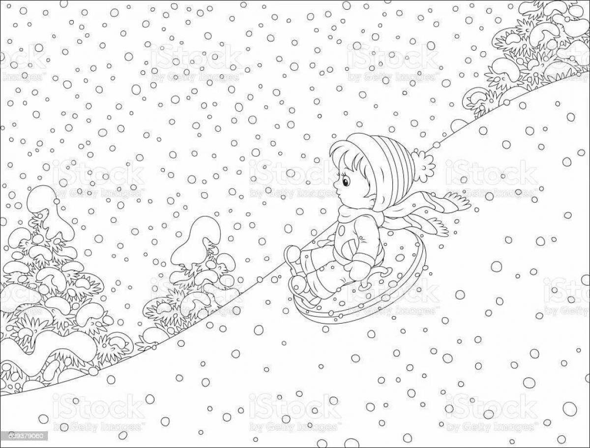 Coloring page funny snow slide