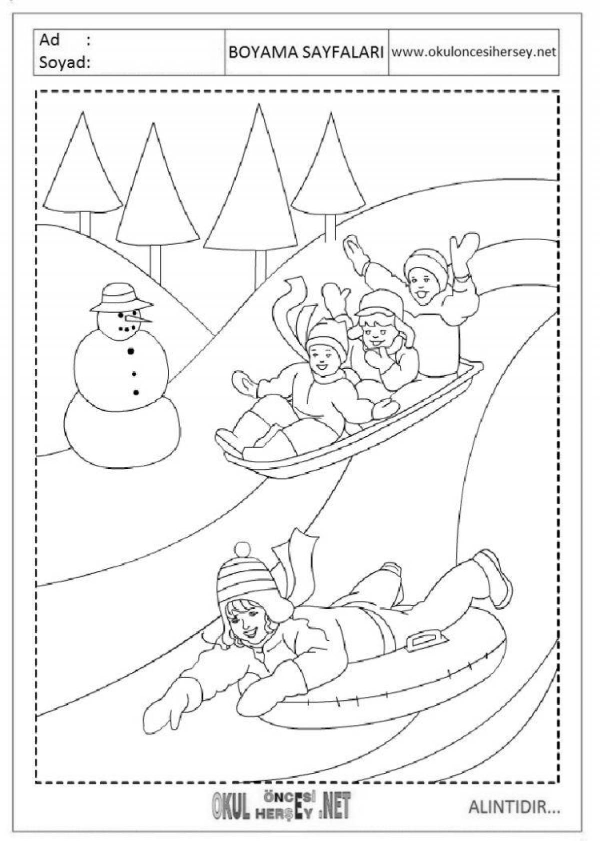 Glowing snow slide coloring page