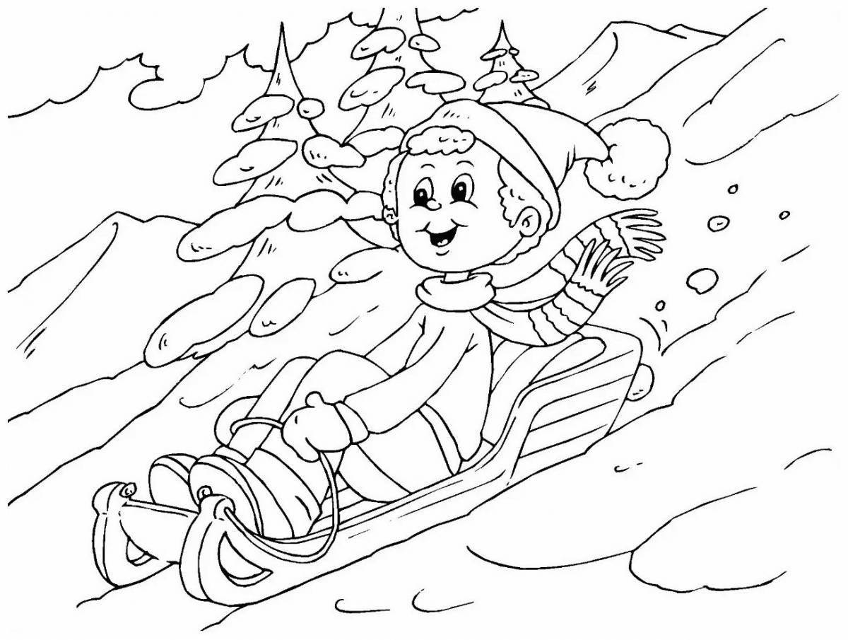 Magic snow slide coloring page