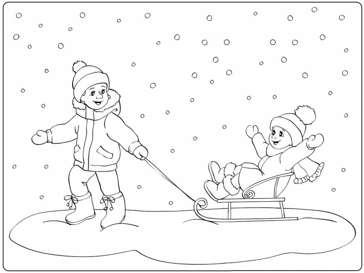 Glittering snow slide coloring page