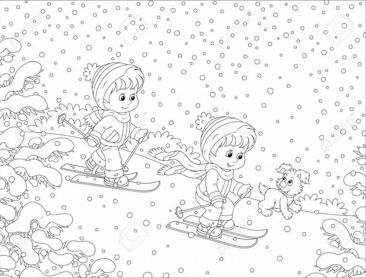 Gorgeous snow slide coloring page